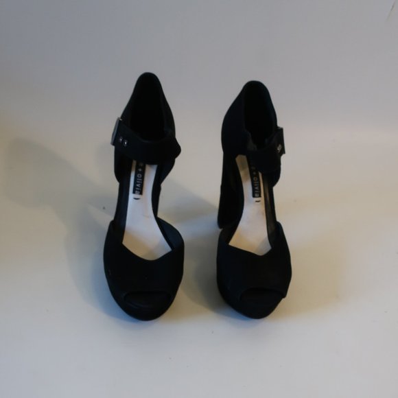 Womens Alice + Olivia Black Suede Peep Toe Platform Block Heels 38 US/8 * - Picture 3 of 11